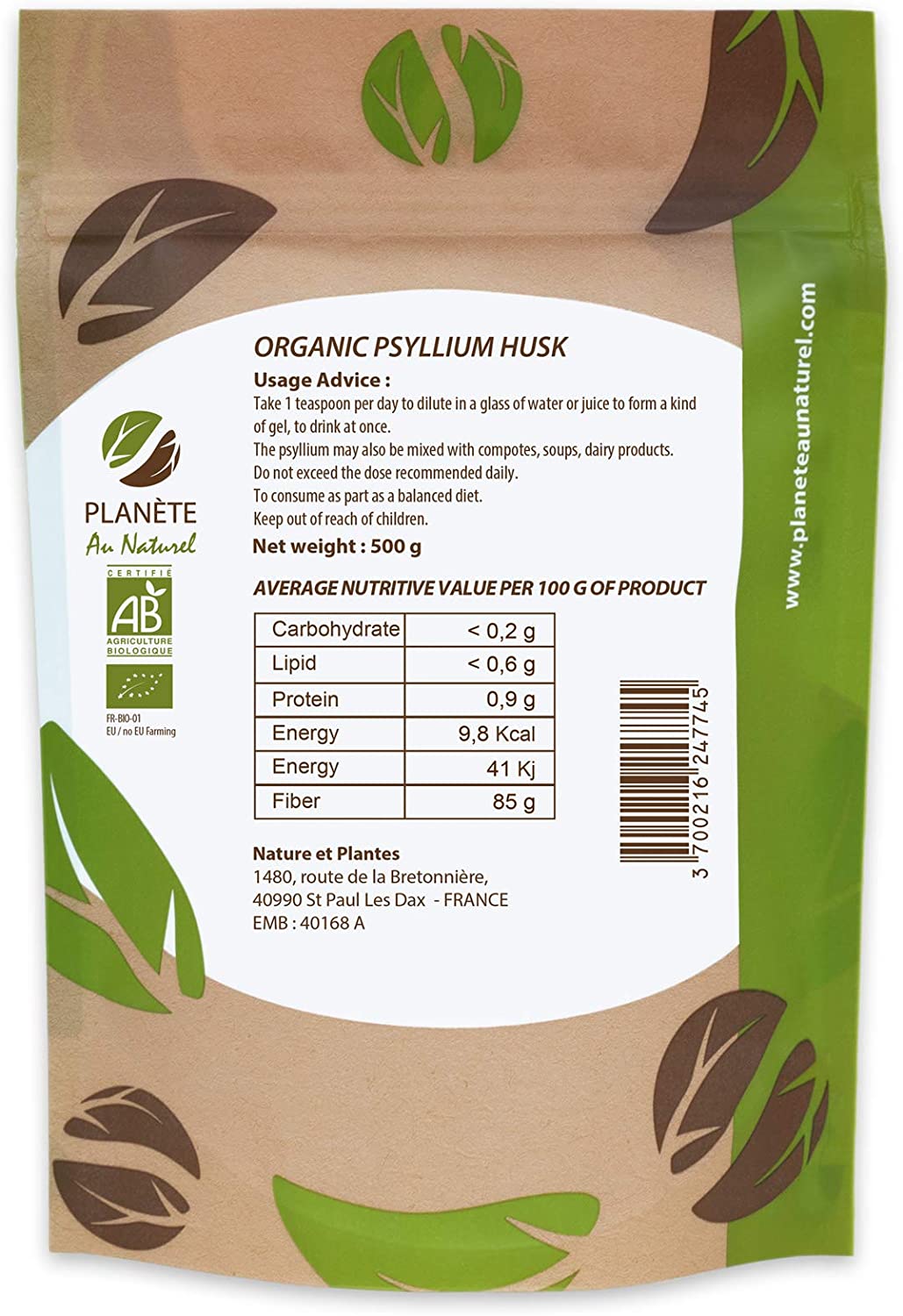 Organic Raw Psyllium Husk - 99% Pure Grade - Natural Fiber - 500 g, 500 g (Pack of 1) - Image 2