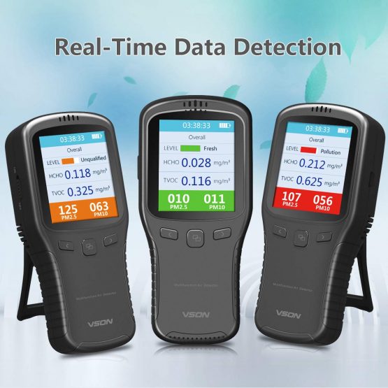 VSON Air Quality Monitor Grey Indoor Air Quality Detector Accurate Testing Formaldehyde(HCHO) TVOC PM2.5 PM1.0 Professional Intelligent Handheld Air Quality Meter for Home Car Outdoor Detection (Grey) - Image 4