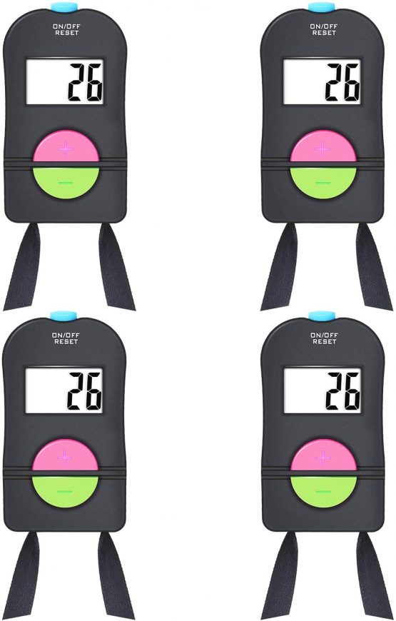 Frienda 4 Pieces Digital Hand Tally Counter Golf Sports Counter Electronic Add Subtract Manual Clicker Handheld Mechanical Number Click Counter with Neck Lanyard