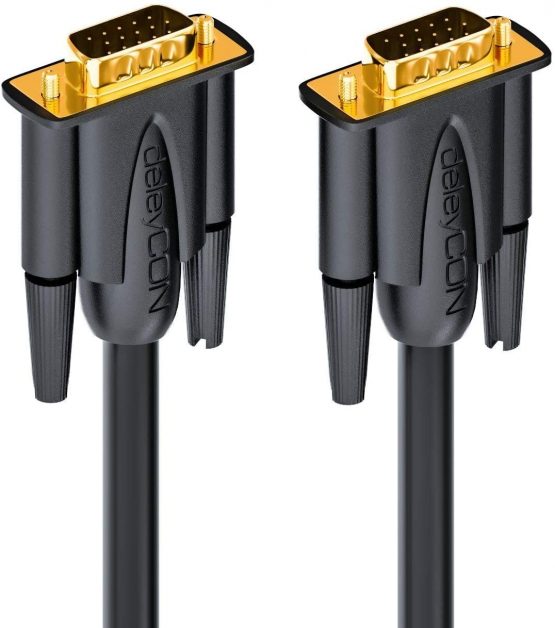 deleyCON 0.5m (1.64 ft.) S-VGA Monitor Cable - VGA 15-Pin Cable D-Sub Connector Full HD Triple-Shielded Kink Protection Gold-Plated Contacts - Black - Image 3