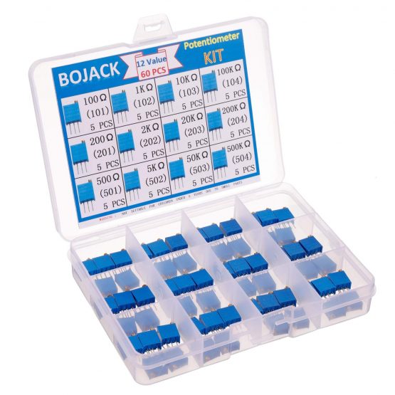 BOJACK 12 Values 60 pcs 100 to 500K ohm 3296W Multiturn Trimmer Potentiometer Assortment Kit - Image 2