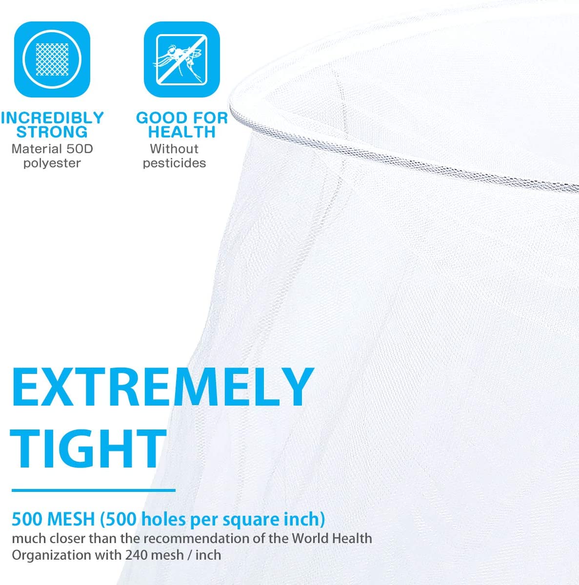 Vintoney Mosquito Net, Universal White Dome Mosquito Mesh Net, Easy Installation Mosquito Mesh Net Bed for All Size Bed, Hanging Bed Canopy Netting Ideal for Home Or Holidays (60x250x1200cm) - Image 4