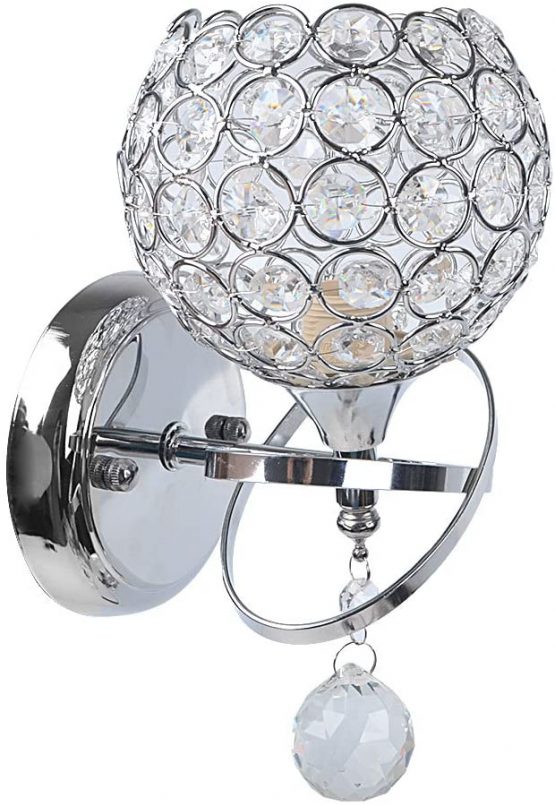 Reelva Modern Silver Chrome Crystal LED Wall Light Lamp Sconce Fixture Bedroom Hallway with E14 Socket - Image 2