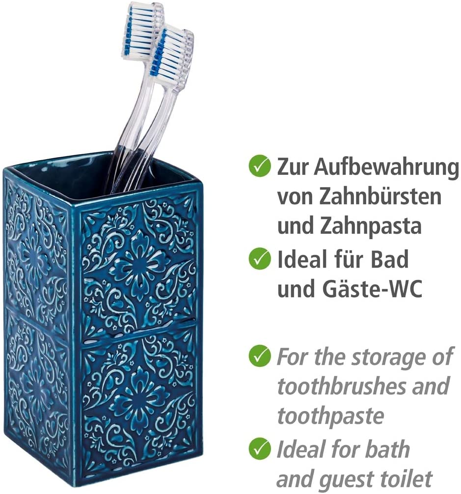 WENKO 22652100 Toothbrush tumbler Cordoba Blue - holder for toothbrush and toothpaste Ceramic, 6.5 x 12 x 6.5 cm, Blue - Image 3