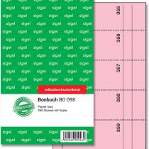 Sigel BO098 Voucher Book 360 Tearable Tickets Pink Carbonless Copying 105 x 200 mm 2 x 60 Sheets
