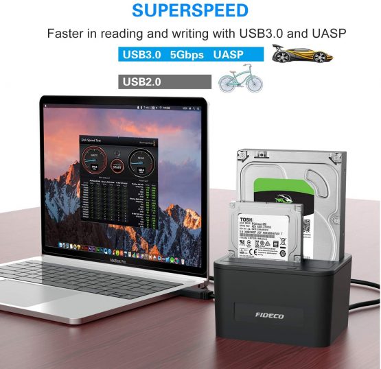 FIDECO Hard Drive Docking Station, USB 3.0 SATA HDD Docking Station for 2.5 & 3.5 inch SATA HDD/SSD, Dual Bay, Support Offline Clone and 2x 16TB Hard Drives - Image 4