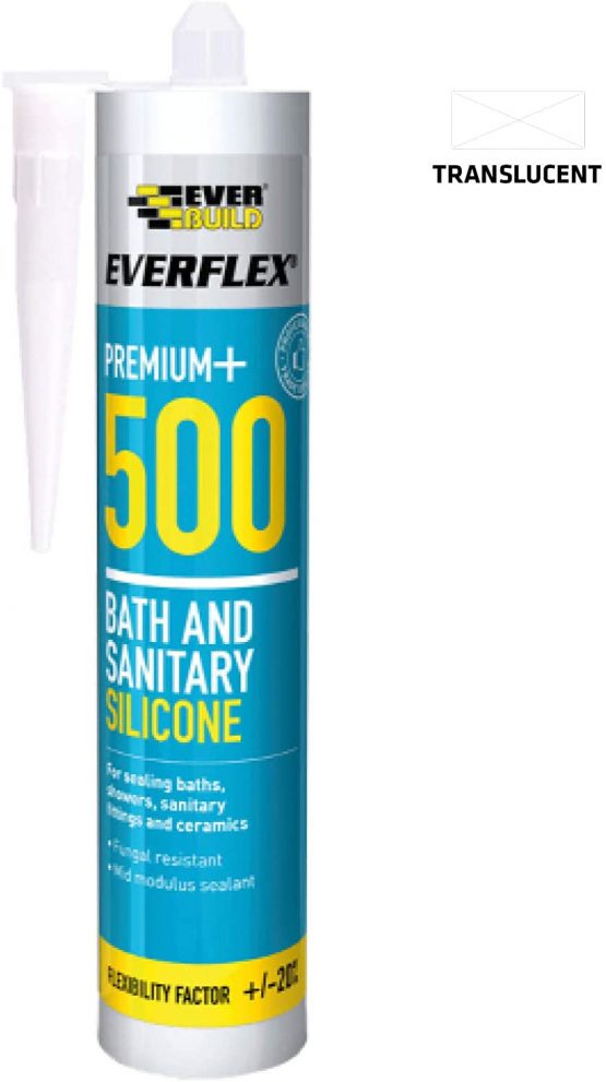 Everbuild Everflex 500 Bath and Sanitary Silicone, Anti-Fungal Silicone Sealant, Transparent, 295 ml