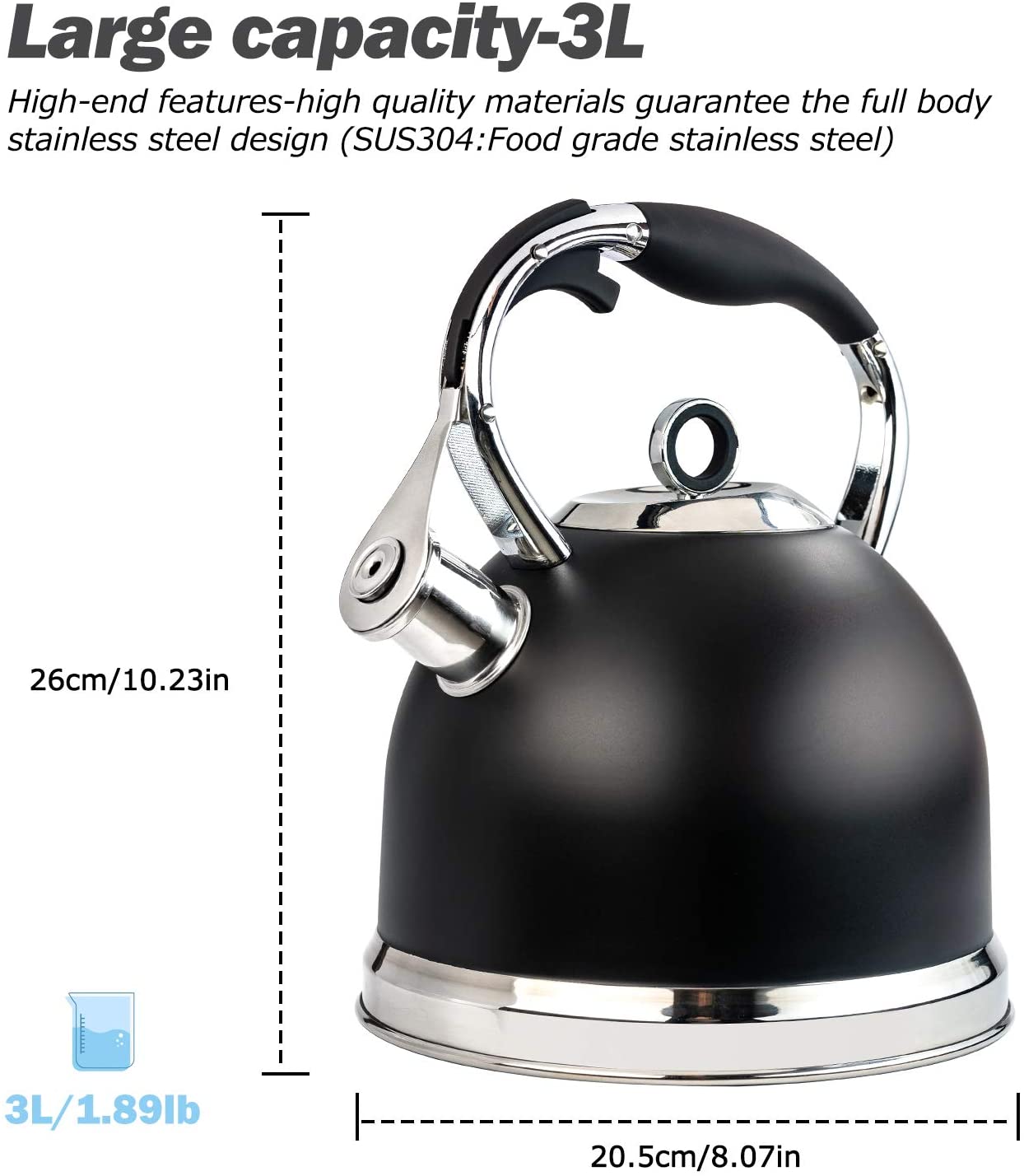 SUSTEAS Stove Top Whistling Tea KettleSurgical Stainless Steel