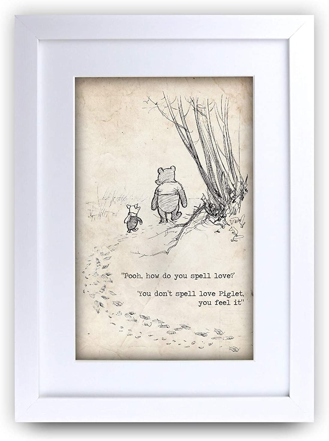 HWC Trading FR Winnie the Pooh Spell Feel Love A3 Framed Printed Quote Nursery Print Baby Shower Room Gifts New Born Bedroom Gift Print Photo Picture Frame Display