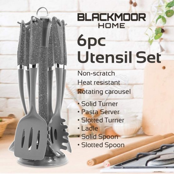 Blackmoor Home 66789 6-Piece Grey Kitchen Utensils Set | Non-Scratch Heat Resistant | BPA Free Plastic | Modern & Vibrant | Space Saving - Image 2