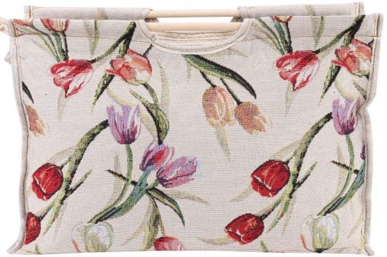 Knitting Bag, Knitting Needle Storage Exquisite Practical Wood Handle Woven Fabric Storage Bag for Knitting Needles Sewing Tools 1pc 16.5X11.8X4.3in(Red Flower)