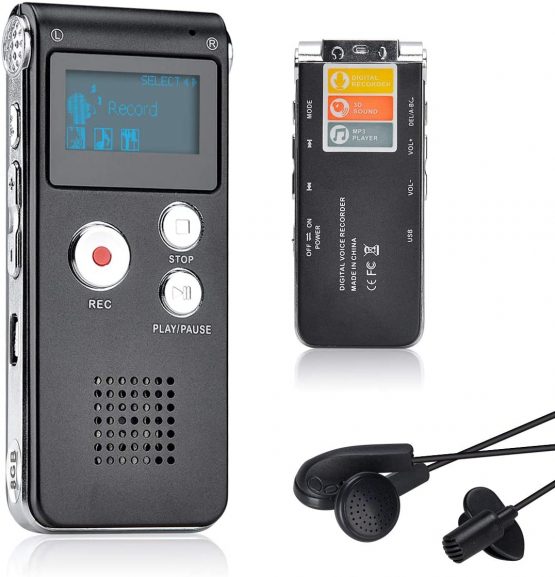 Lychee 8GB Voice Recorder USB Rechargeable Dictaphone LCD Recorder with Multifunctional Digital Audio and MP3 Player (Black)