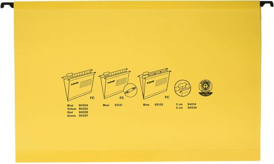 Esselte 90335 Classic Reinforced Suspension File, Foolscap, Pack of 25, Tabs Included, 360 x 240 mm, Yellow - Image 2