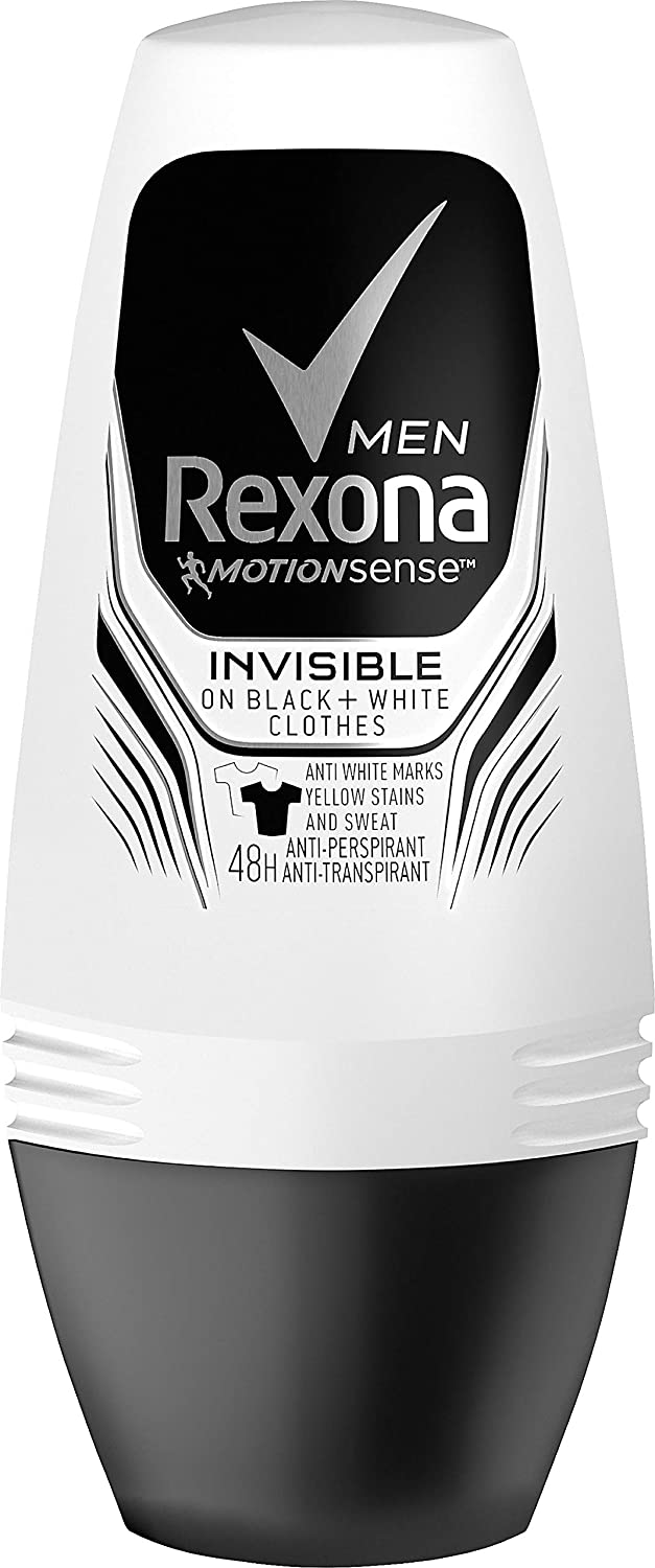 Rexona Men Roll-On Invisible on black and white clothes, antiperspirant deodorant, 6 x 50 ml, 50 ml (Pack of 6)