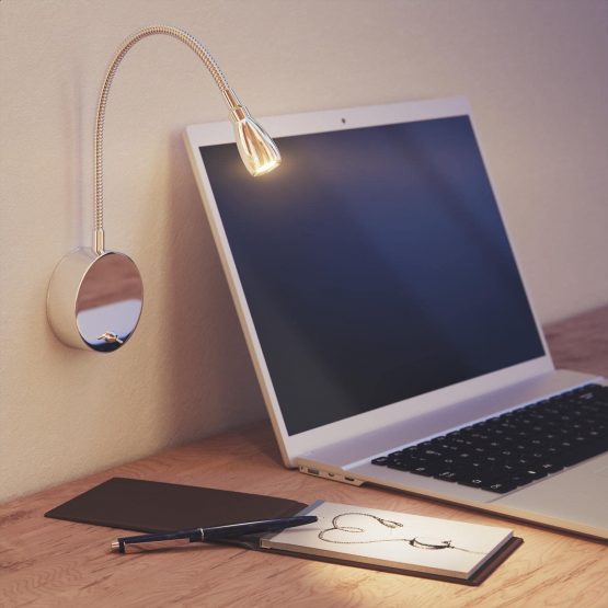 ledscom LED Reading Light/Wall Light Han, Swan Neck, Chrome, Switch, Warm White, 2 Pcs - Image 4