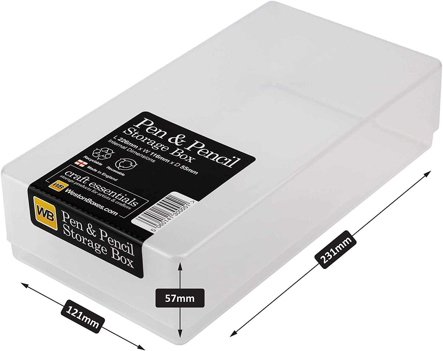 WestonBoxes Plastic Storage Boxes with Lids for Pens Pencils and Stationery - 1.4 Litre Volume (Clear/Transparent, Pack of 5) - Image 2