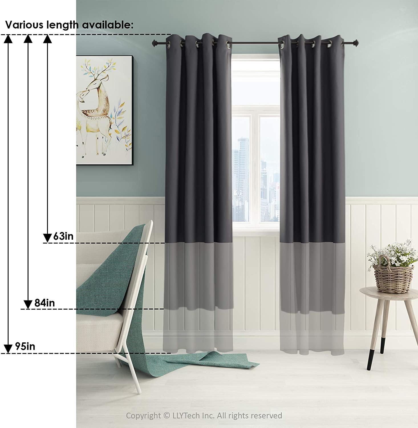 Furinno Collins Blackout Curtain 52x84 in. 1 Panel, Dark Grey, W 52" x L 84" (1 Panels) - Image 2