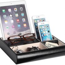 JackCubeDesign Valet Tray Leather Multi Catch all Storage Box Men’s Dresser Desk Organiser Jewellery Accessories Night Stand for Keys, Phone, Wallet, Coin, Jewellery(Black) – :MK318A
