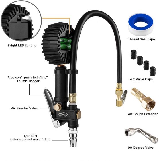 AUTDER Digital Tyre Pressure Gauges 235 PSI Air Compressor Accessories with Backlit LCD and Non-Slip Grip - Image 2