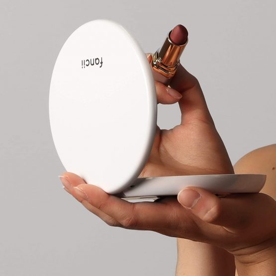 Fancii LED Lighted Travel Makeup Mirror, 1X/10X Magnification - Daylight Led, Compact, Portable, Large 127mm Wide Illuminated Mirror, Silk White (Lumi) - Image 2