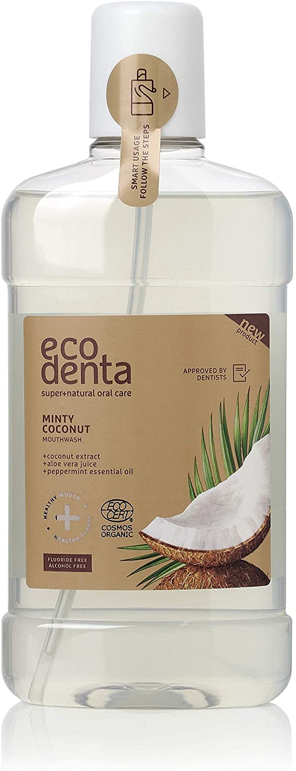 Ecodenta Fluoride Free Mouthwash Alcohol Free - Certified Organic Minty Coconut Mouth Wash for Bad Breath 500ml