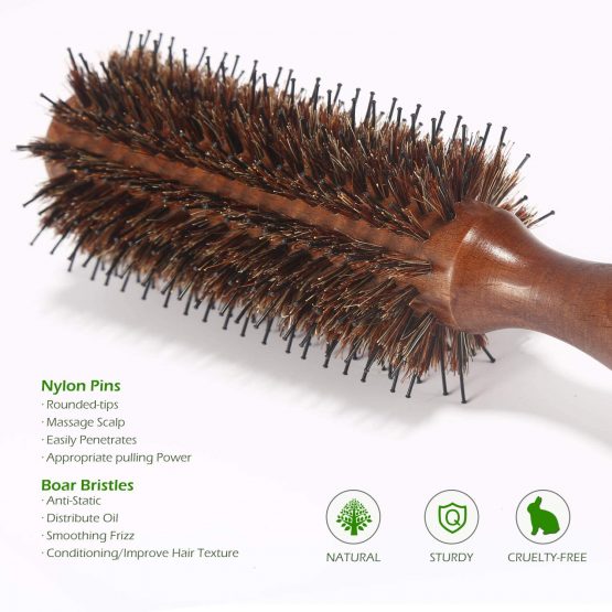 BESTOOL Round Brush for Blow Drying, Boar Bristle Round Hair Brush with Wooden Barrel, Large Round Styling Brush for Women & Men, Straightening, Curling, Adding Shine or Volume (2.2 Inch) - Image 4