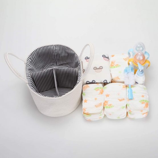 Hinwo Baby Diaper Caddy 3-Compartment Infant Nursery Tote Storage Bin Portable Car Organizer Newborn Shower Gift Basket Cotton Rope with Detachable Divider for Diapers & Wipes - Image 4