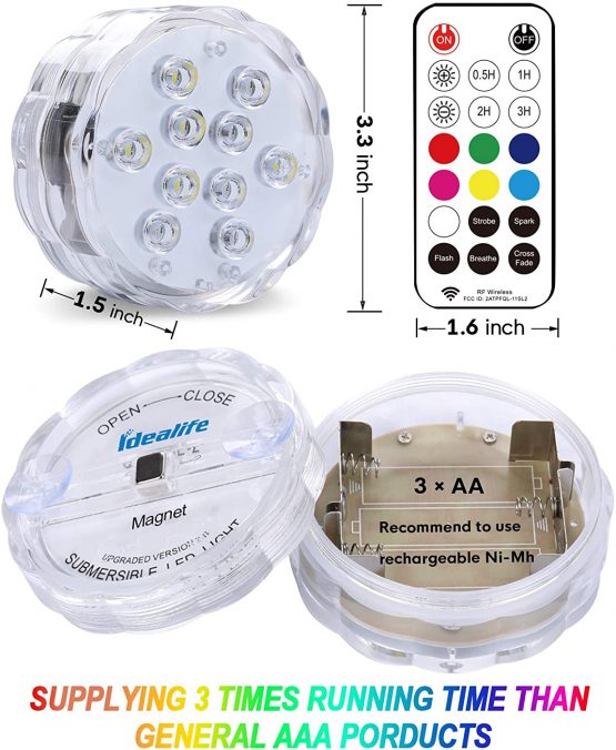 Idealife Hot Tub Lights, 8.3cm RGBW IP68 Waterproof Pond Lights Underwater Bath Lights with RF Remote Control Magnet Suction Cups Submersible Led Light for Pool Spa Vase Party Christmas Decorations - Image 4