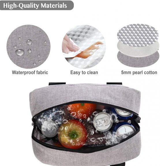 HOMESPON Lunch Bag Insulated Large Capacity Cool Bag with Frosted Waterproof Fabric Handbag Portable for Women Men and Students at School Office Picnic (Grey) - Image 3