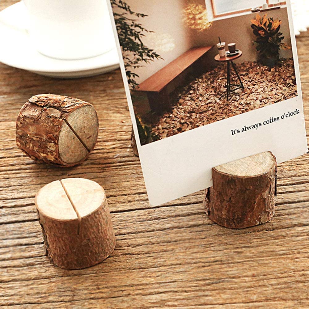 Place Card Holders, Rustic Real Wood with Wooden Bark Table Card Holder - Image 4