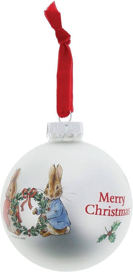 Beatrix Potter Peter and Flopsy Holding Holly Wreath Bauble, Multi-Colour