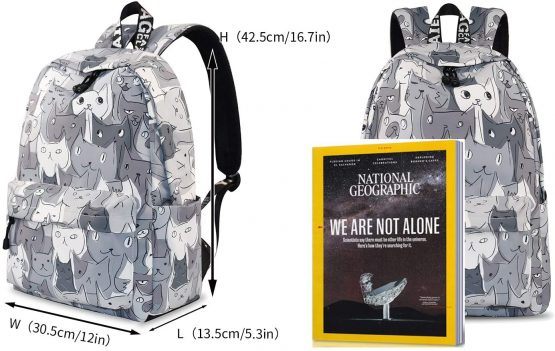 YANAIER Waterproof School Backpack for Girls Teens Cute Print Bookbag Laptop Backpack Women Travel Casual Daypack Grey Cat - Image 2