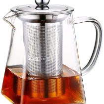 TOYO HOFU Clear Glass Teapot with 304 Stainless Steel Infuser Strainer & Lid for Loose Tea, Borosilicate Glass -20 Degrees to 150 Degrees 600ML