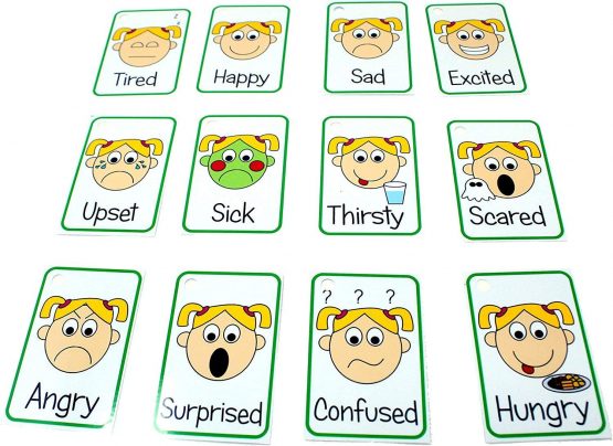 kids2learn Feelings and Emotions Flash Cards for Boys Girls - ASD Autism Speech Therapy Expression & Mood Communication Pack - 24 Cards, Poster, Mood Board, Pen and Bungee - Image 4