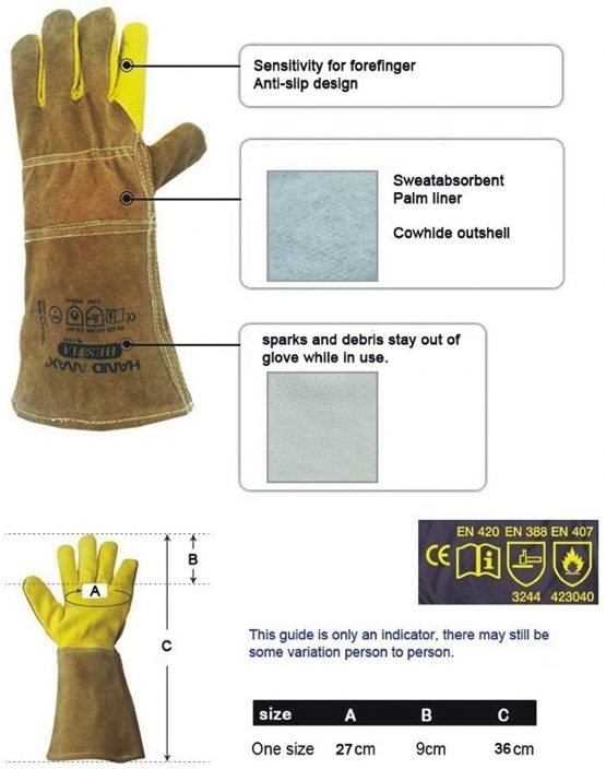 Animal Handling Gloves 35cm GAUNTLET LEATHER Kevlar DOG CAT BIRD REPTILE - Image 2