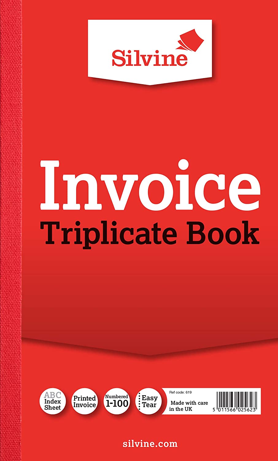 Silvine Duplicate Cash Receipt Book - 30 Receipts per Book, Gummed (63 x 105mm), Red, 8 x 5"