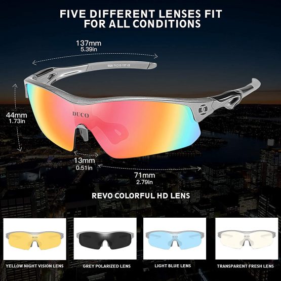 DUCO Polarized Sports Sunglasses with 5 Interchangeable Lenses UV400 Protection Sports Sunglasses for Cycling Running Glasses - Image 3