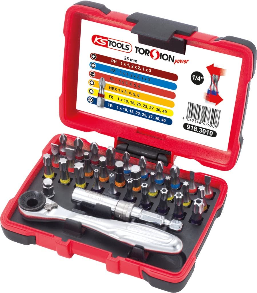 KS Tools 918.3010 Torsionpower Bit-Box, Satin Chrome, Variety pack