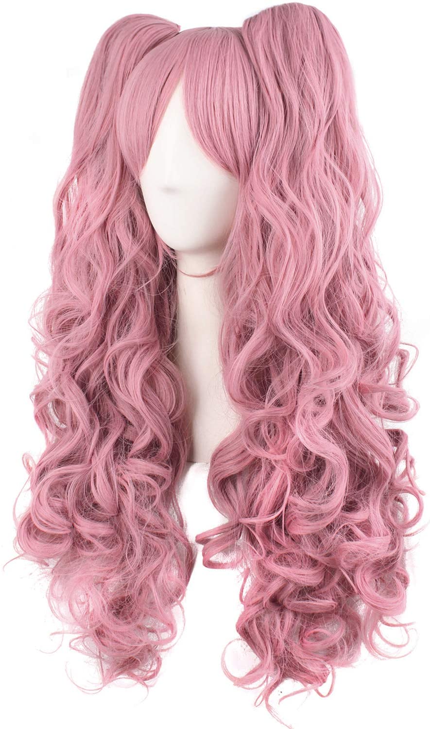 MapofBeauty Lolita Long Curly Clip on Ponytails Cosplay Wig (Rouge Pink) - Image 3
