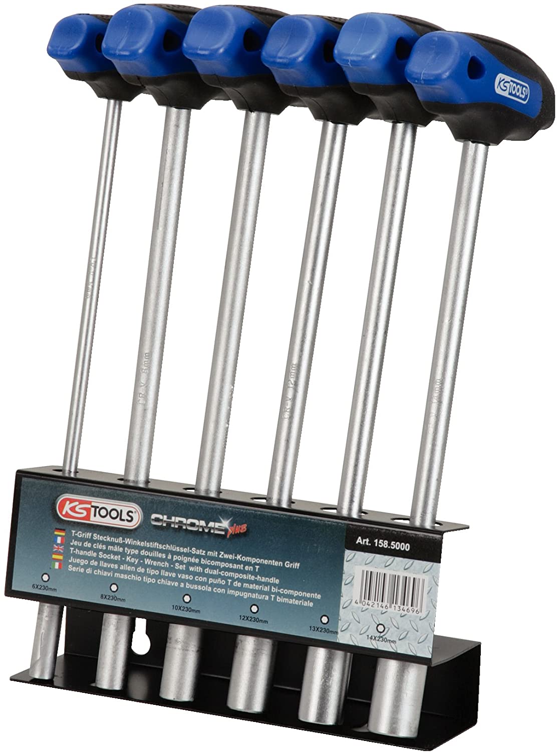 KS Tools 158.5000 6-14mm Chrome+ T-Handle Socket Key Set (6 Pieces), Multicolor, Variety Pack