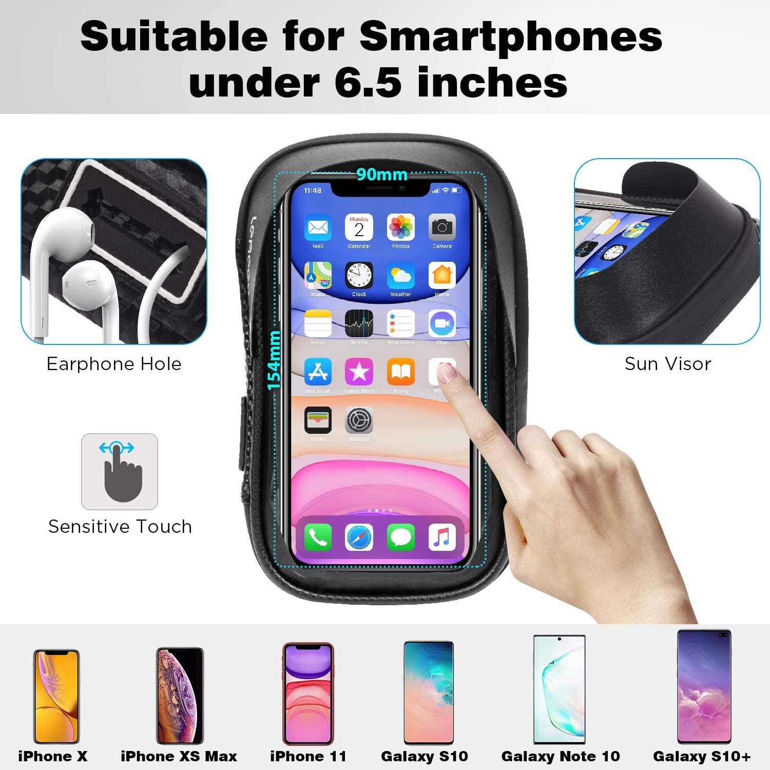 LEMEGO Waterproof Bicycle Phone Holder - Bicycle Handlebar Bag with Rotating Mobile Phone Holder for Smartphone Under 7 Inches - Image 2