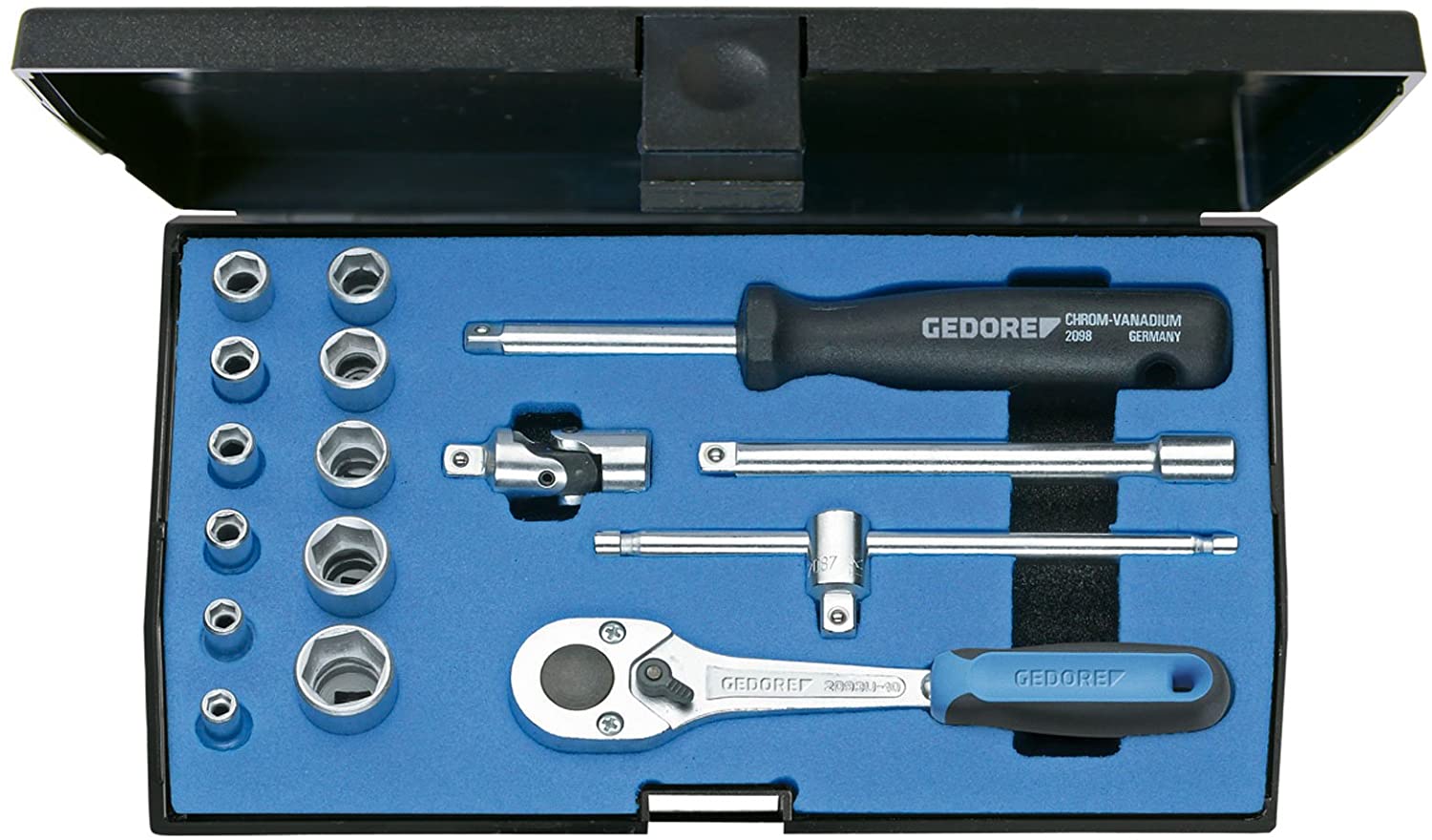 Gedore 20 EMU-10 Socket set 1/4" 16 pcs 4-13 mm, Silber