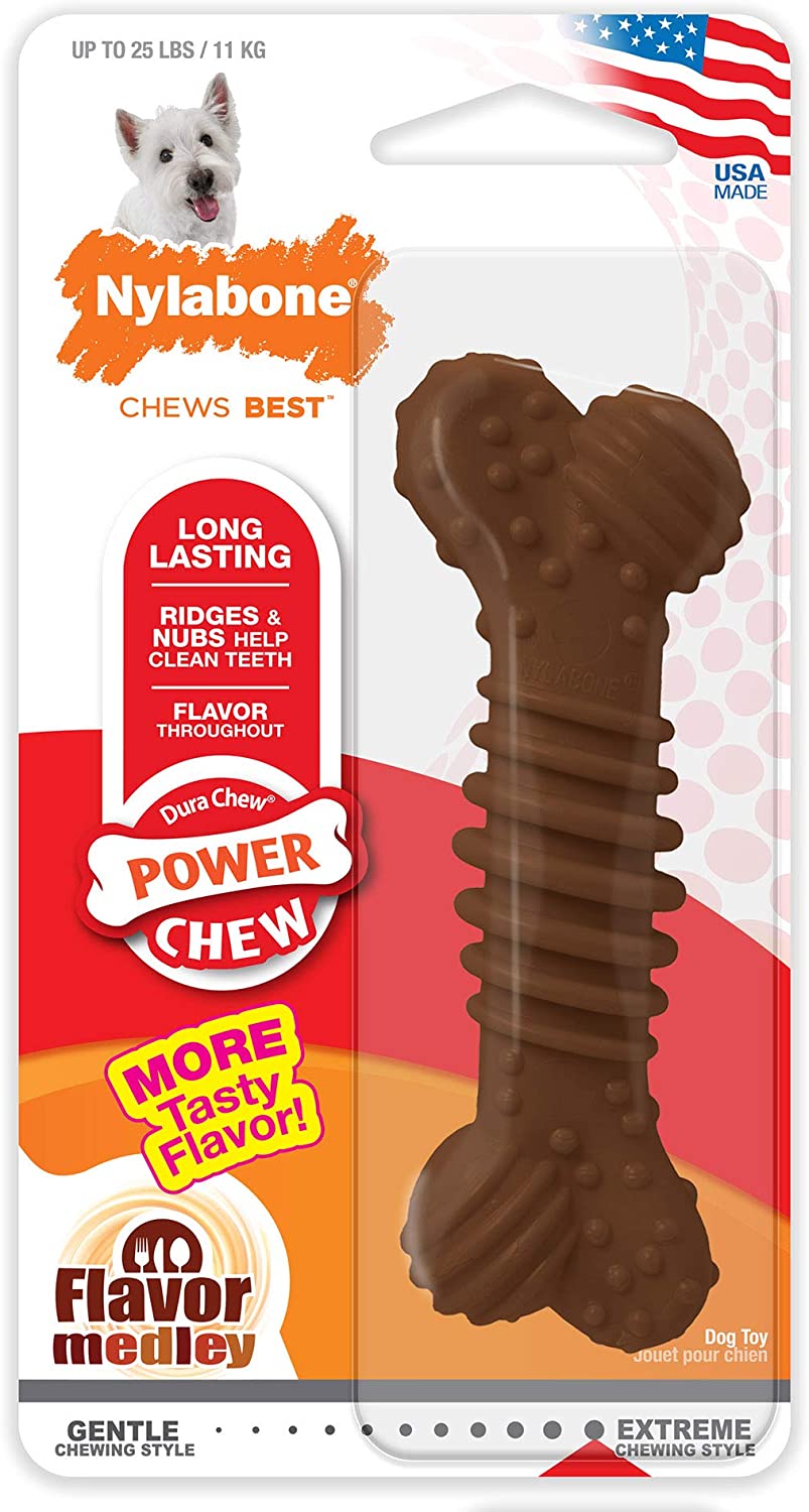 Nylabone Extreme Tough Dog Chew Toy Bone, Durable, Cleans Teeth, Flavour Medley, Medium, for Dogs Up to 16 kg