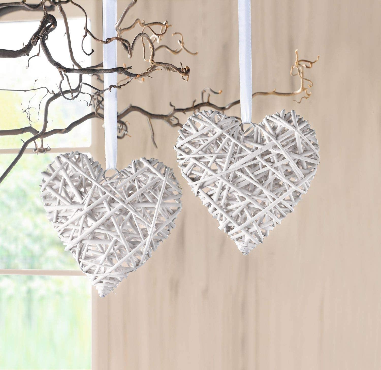 hanging decorations 2 White Hearts Rattan, diameter 20 cm