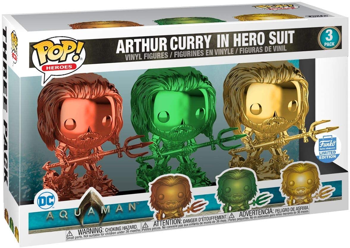 Funko Pop! Heroes: DC Aquaman - Arthur Curry in Hero Suit Exclusive Chrome 3-Pack - Image 2