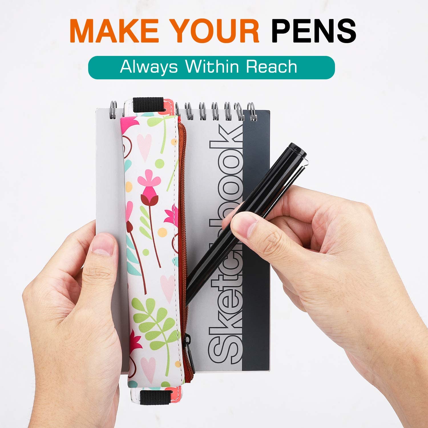 MoKo Pencil Case (2 Pack), PU Leather Pen Pencil Pouch Holder Stationery Zipper Bag with Elastic Strap for Pens Pencils - Image 2