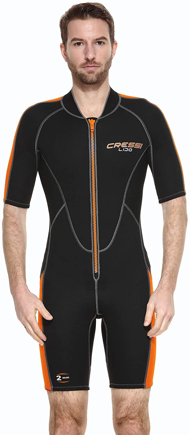 Cressi Men's Lido Man Premium Neoprene Wetsuit Shorty 2mm, Black/Orange, XXL/6