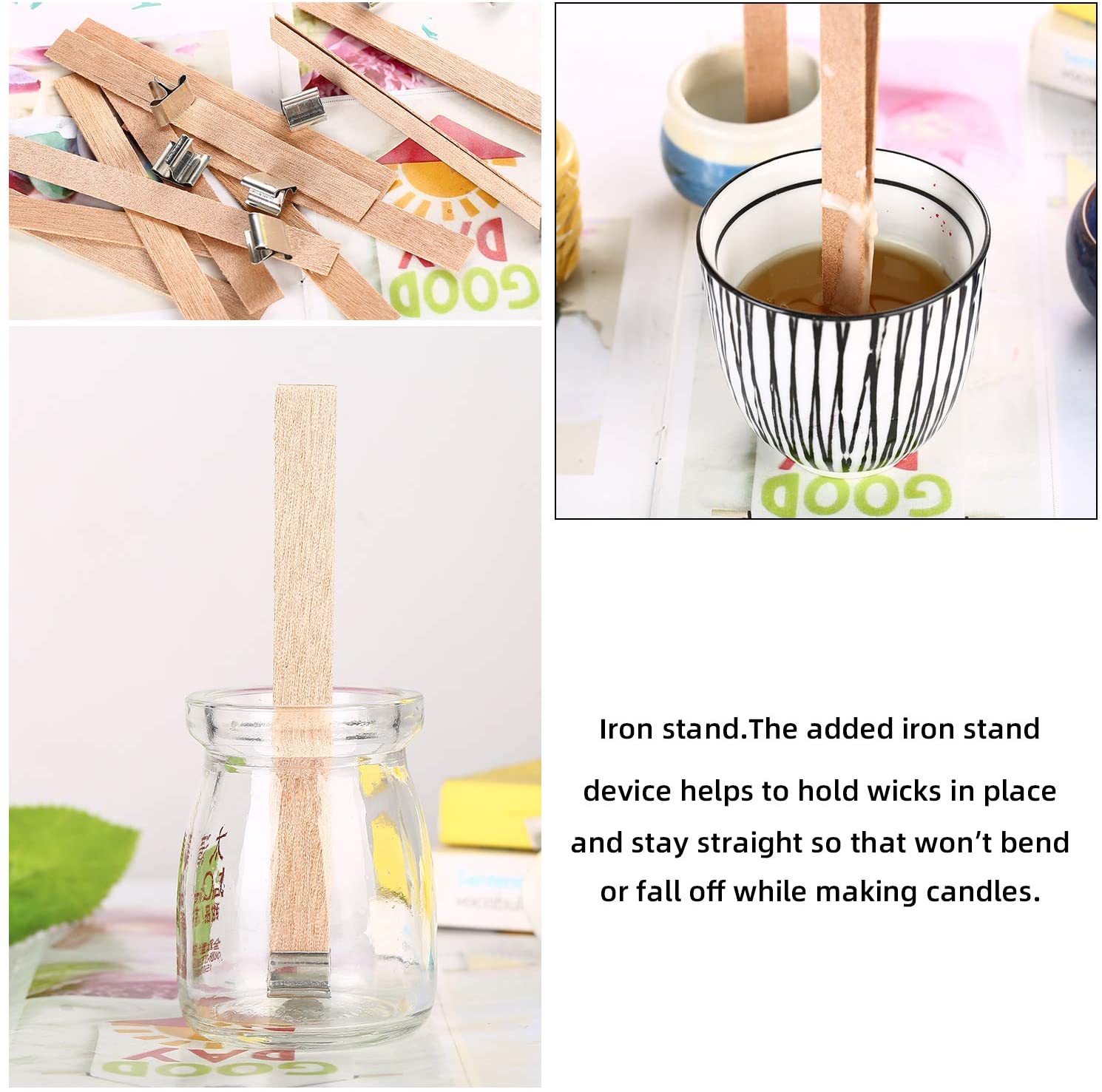 VABNEER Wooden Candle Wick with Iron Holder for Craft DIY Candle Making 13x130mm (50Pcs/Set), Brown, 13 x 130mm - Image 4