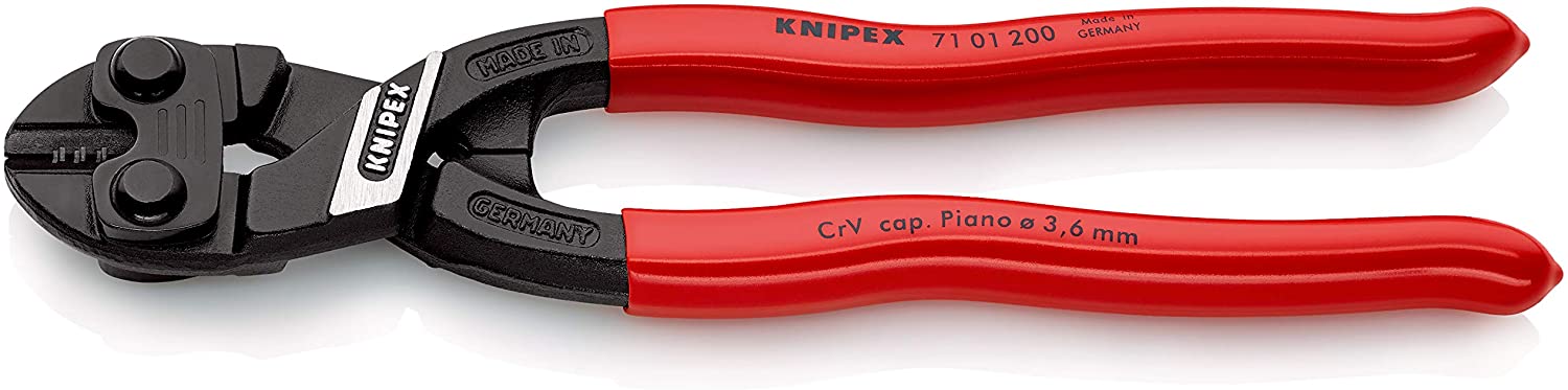 KNIPEX Cobolt Compact Bolt Cutter Self-Service Card with Plastic Coating 200 mm, 71 01 200 SB, Black