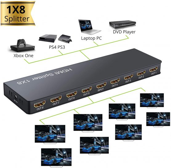 LiNKFOR 4K HDMI Splitter 1 IN 8 OUT with Certified Power Adapter 3D 8 Ports HDMI Splitter Box Metal 8 Way HDMI Splitter for PC STB PS3 Blu-Ray Player HDTV Etc - Image 3